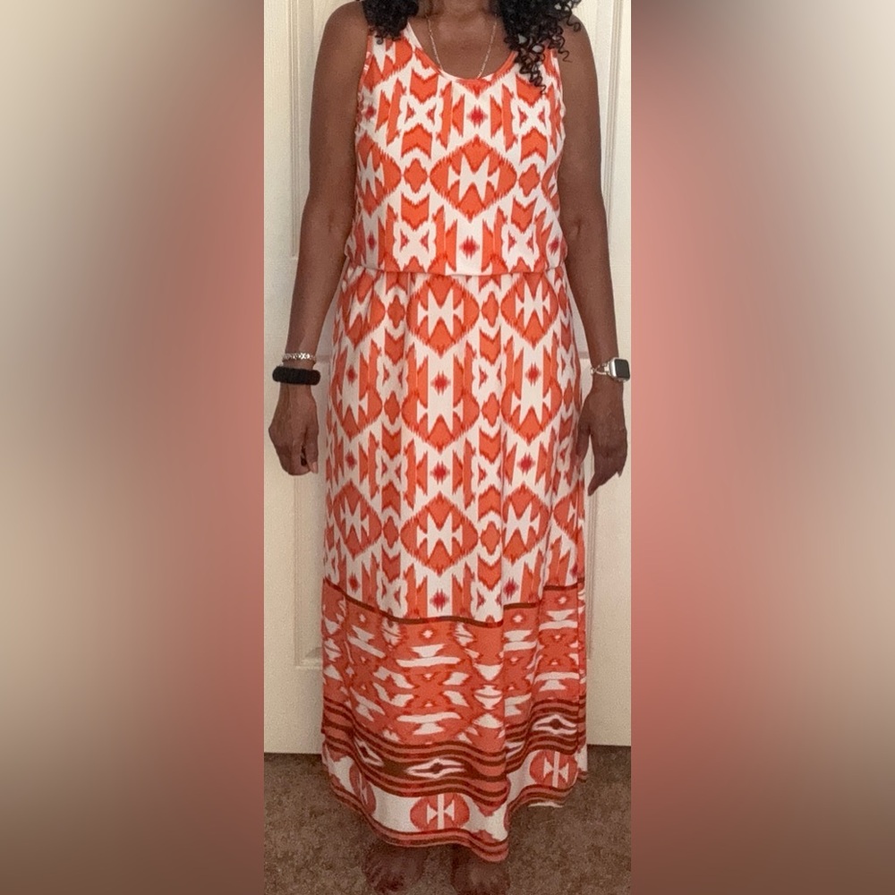 Orange and White Maxi Dress for Resort Wear
